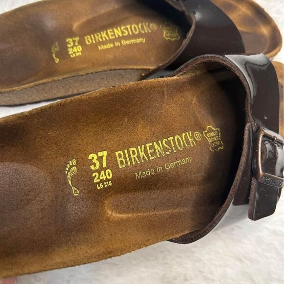 Birkenstocks woman’s brown shine one strap buckle. New condition. Size 37. - Picture 4 of 9